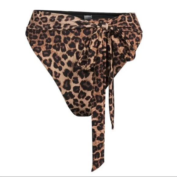 GOOD AMERICAN LEOPARD NATURAL PRINT BIKINI BOTTOM HIGH RISE WITH WAIST TIES NWT - Picture 1 of 4